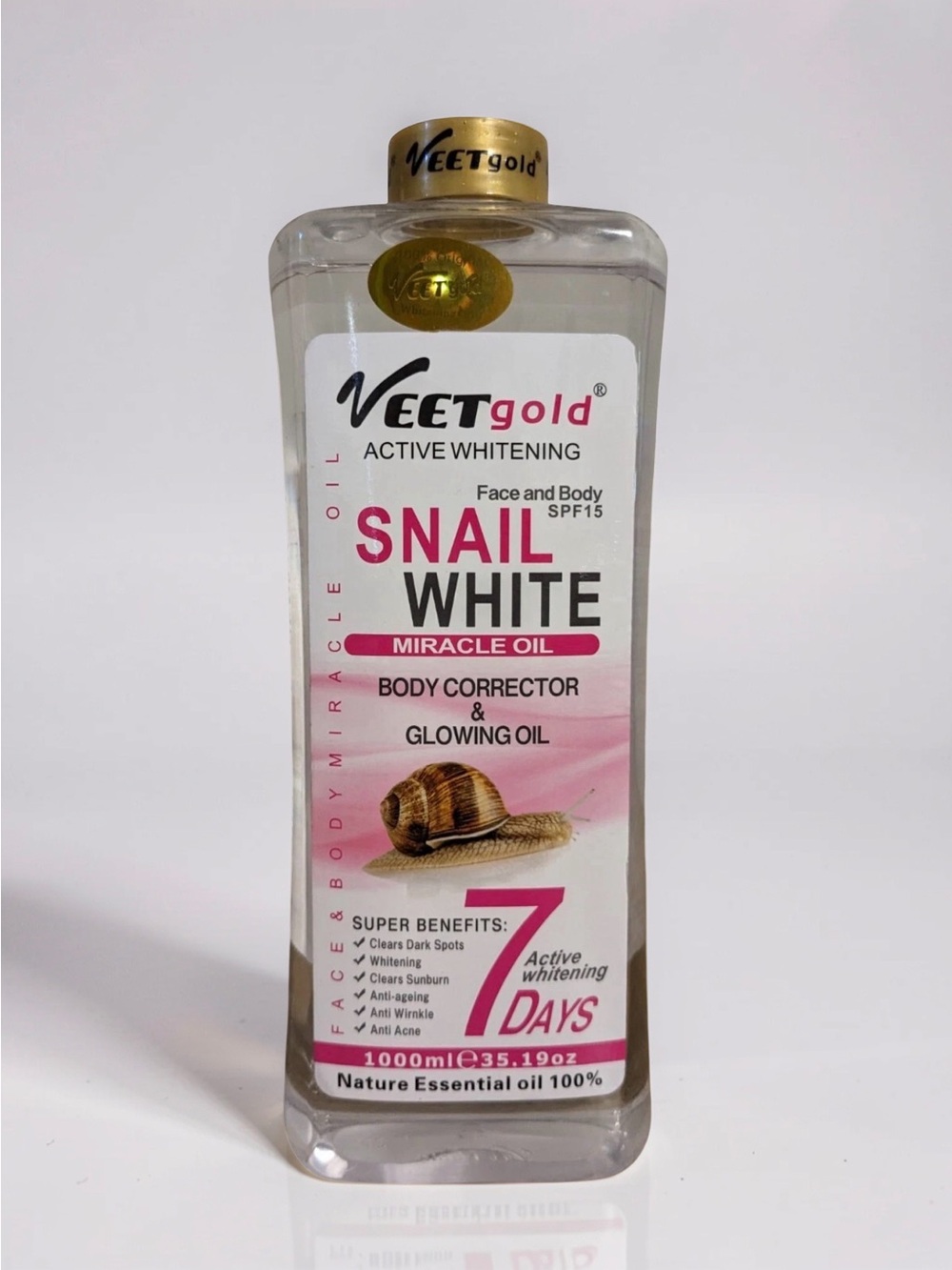 Veet Gold Snail White Body Corrector Glowing Oil 1000ml SPF 15 Skincareโ